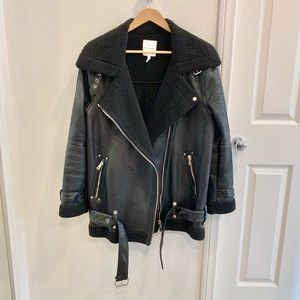 Avec les Filles faux shearling oversized moto jacket, size L